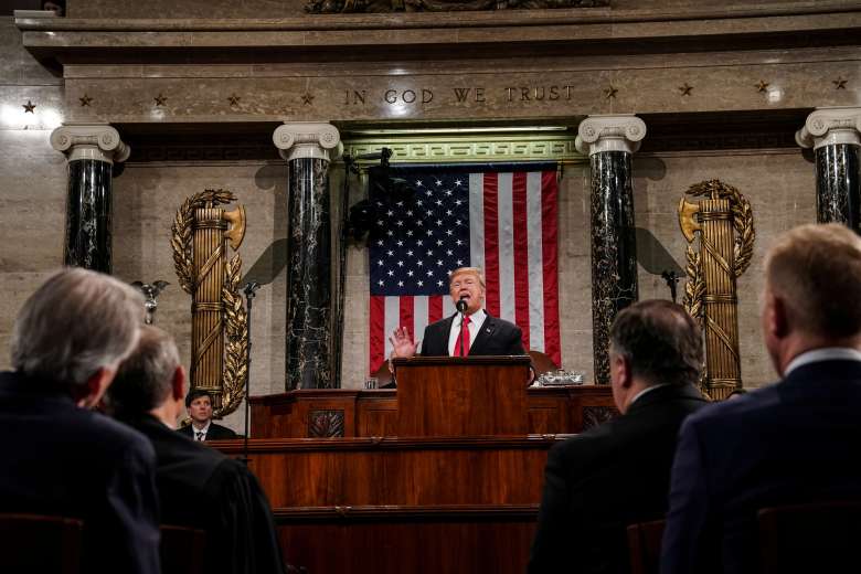 Дональд Трампа во время ежегодного послания к Конгрессу. Фото: Doug Mills / Reuters