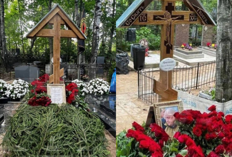 Могила основателя ЧВК «Вагнер» Евгения Пригожина на Пороховском кладбище Санкт-Петербурга
