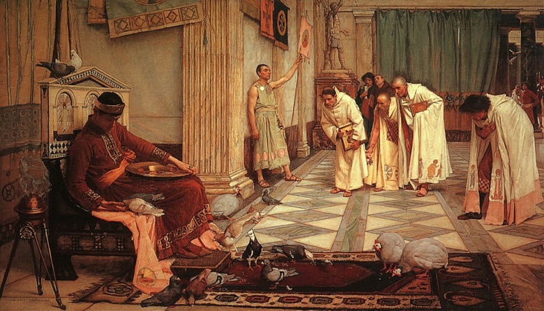 Фавориты императора Гонория сообщают ему о гибели Рима. Картина английского художника  Джона Уильяма Уотерхауса, 1883.