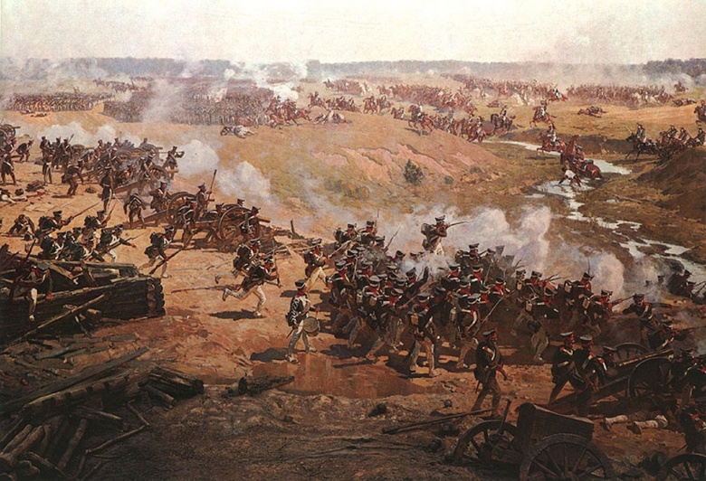 Франц Рубо. Гвардейские полки отражают атаки французской кавалерии при Бородино